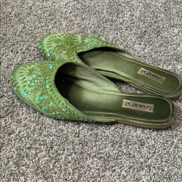 Vintage Rave Green Beaded Slip On Shoes - Picture 4 of 8